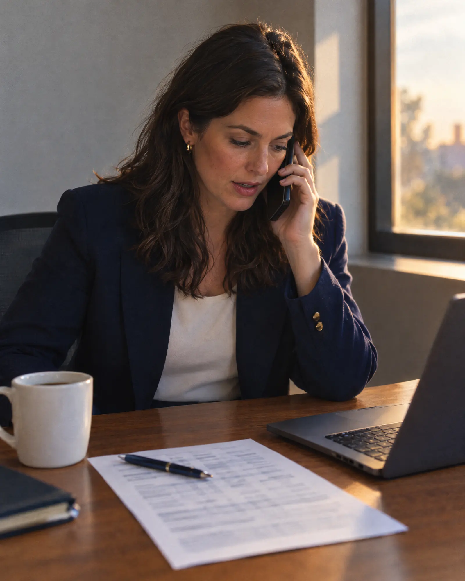 A candidate on the phone at a desk with a donor call sheet during call time