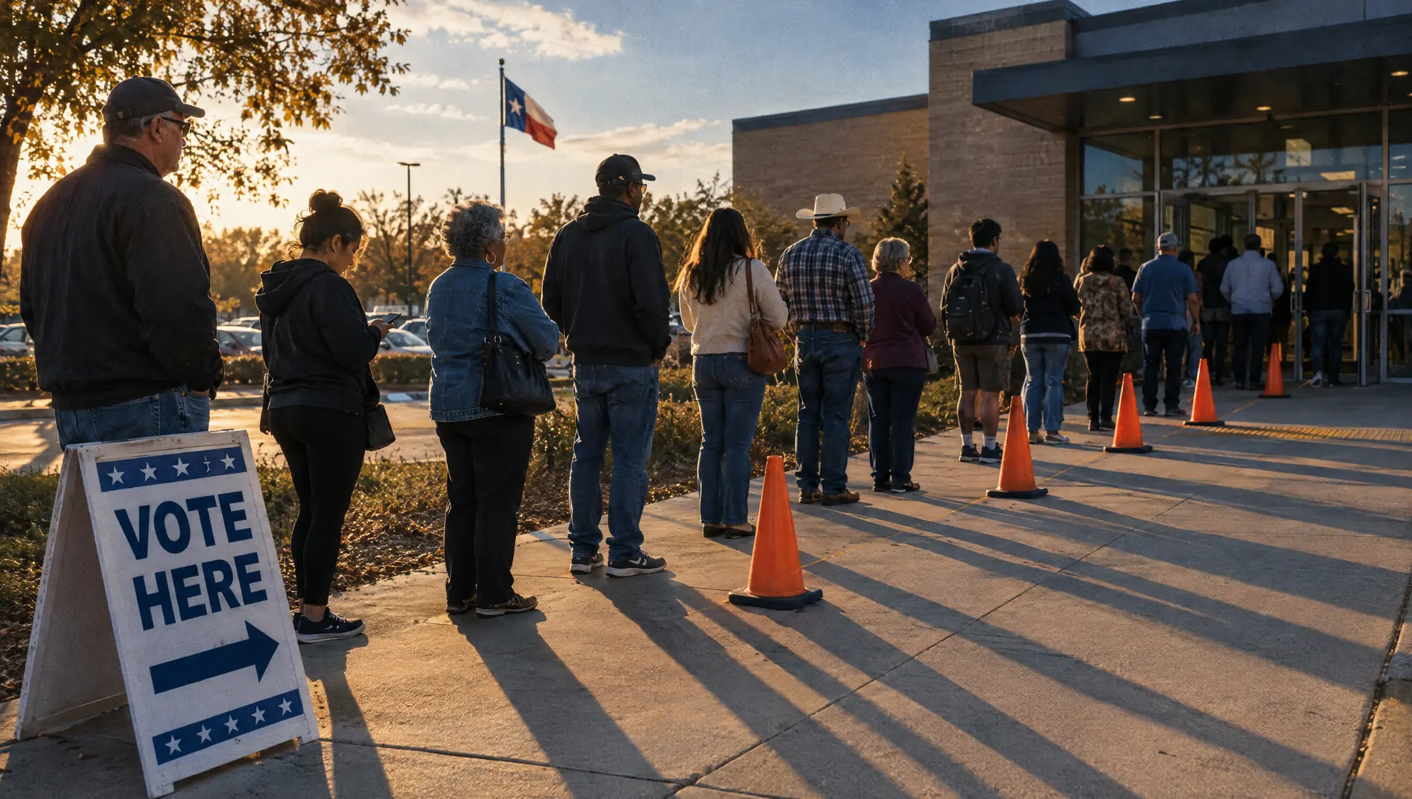 Voters waiting in line outside a community center during early voting
